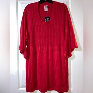 Just My Size, three quarter bell sleeve, thigh length, ribbed, red sweater, 3X